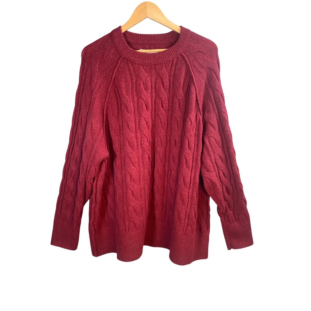 Aerie Cable Knit Sweater Womens XL Burgundy Red Oversized Cozy Chunky Fisherman